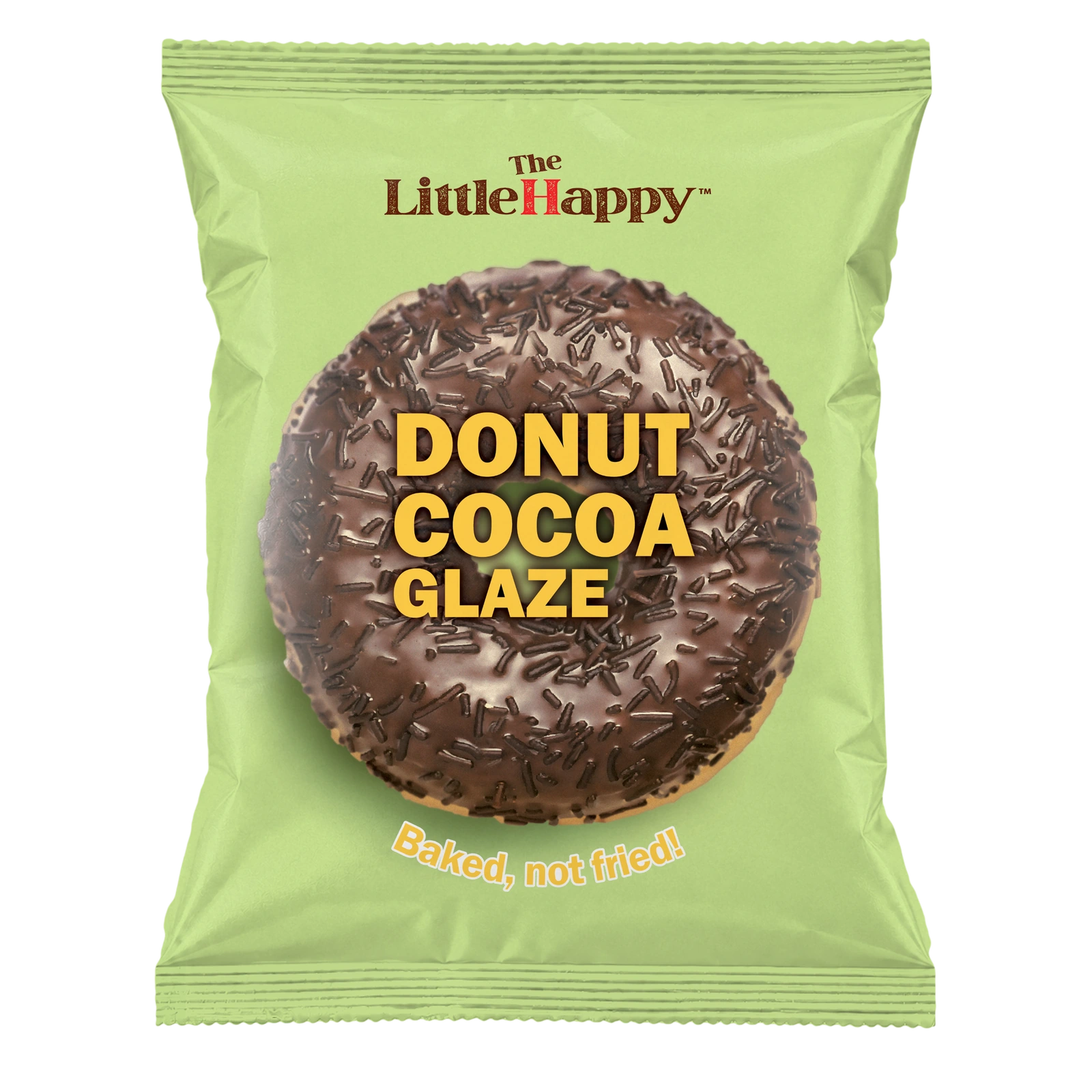 Original green LittleHappy Cocoa Glaze Donut pack with a cocoa-glazed donut and chocolate-coloured sprinkles.