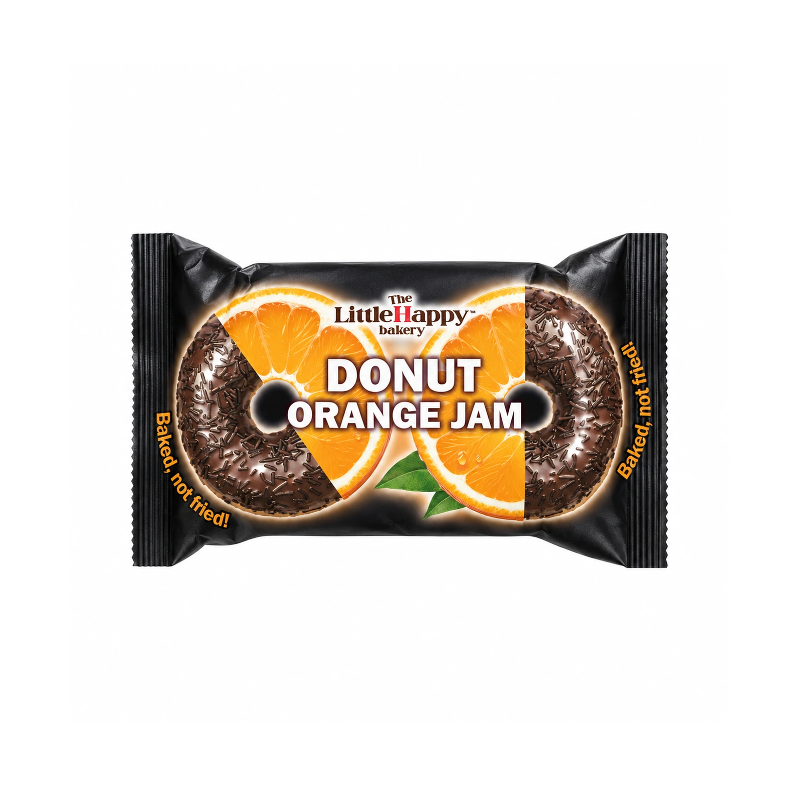 Original horizontal black Orange Jam double pack featuring cocoa-glazed donuts paired with orange-slice artwork.