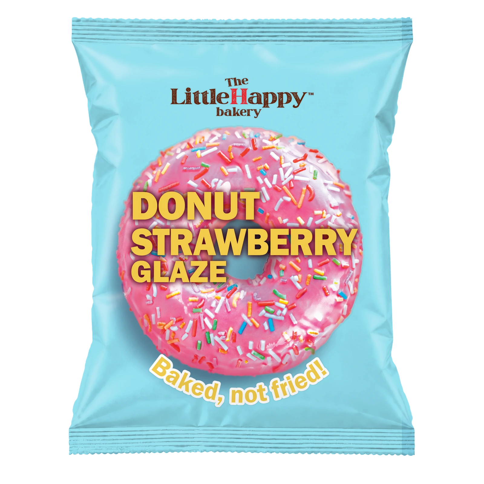 Original aqua LittleHappy Strawberry Glaze Donut pack with pink glaze and white stick sprinkles.